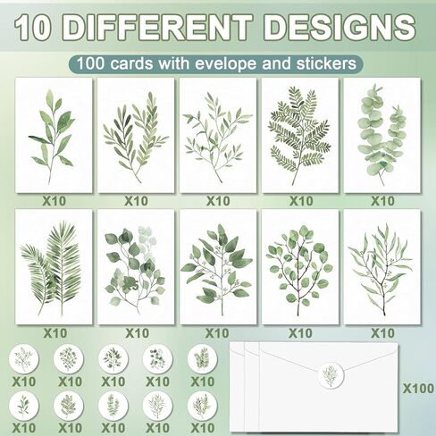 50PCS Greenery Blank Cards Greeting Cards Bulk Watercolor Botanical Blank Cards With Envelopes Stickers Green Leaves Blank Note Cards Plant Thank You Cards For Birthday Baby Bridal Shower Wedding in Kuwait