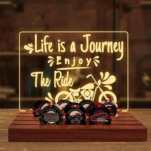 Lampeez Light Up Poker Chip Holder, Life is Journey Enjoy The Ride Solid Wood Harley Poker Chip Display Desktop, Gifts for Men, Women, Motorcycle Lovers in Kuwait