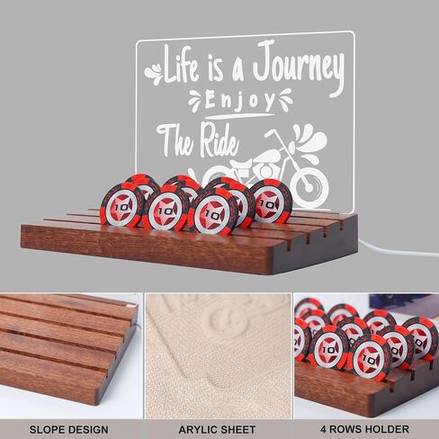 Lampeez Light Up Poker Chip Holder, Life is Journey Enjoy The Ride Solid Wood Harley Poker Chip Display Desktop, Gifts for Men, Women, Motorcycle Lovers in Kuwait