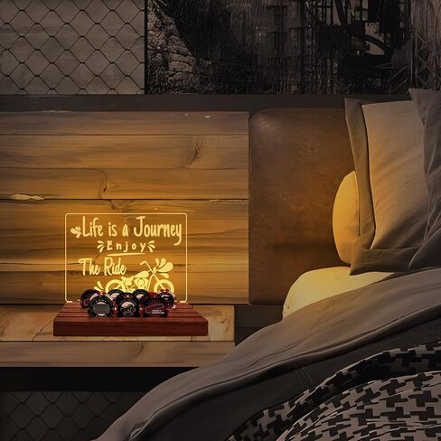 Lampeez Light Up Poker Chip Holder, Life is Journey Enjoy The Ride Solid Wood Harley Poker Chip Display Desktop, Gifts for Men, Women, Motorcycle Lovers in Kuwait