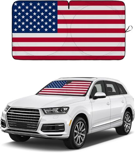 American Flag Car Windshield Sun Shade, Foldable Car Front Window Sunshade for Car SUV Truck, Auto Interior Sun Protection Cover, Blocks UV Rays & Keeps Your Vehicle Cool (USA Original Flag, X-Large) in Kuwait
