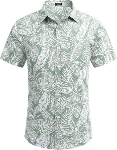 COOFANDY Men Boys Linen Shirts Short Sleeve Button Down Shirts Hawaiian Tropical Shirts in Kuwait