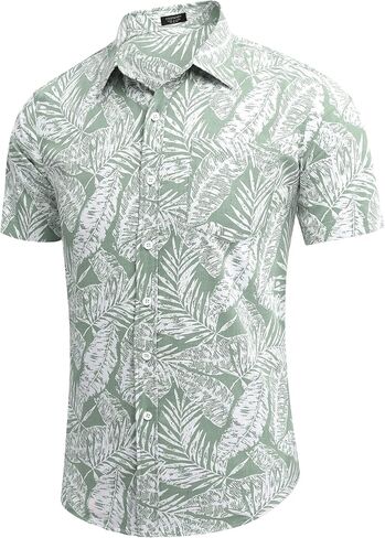 COOFANDY Men Boys Linen Shirts Short Sleeve Button Down Shirts Hawaiian Tropical Shirts in Kuwait