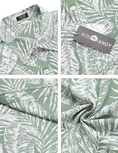 COOFANDY Men Boys Linen Shirts Short Sleeve Button Down Shirts Hawaiian Tropical Shirts in Kuwait