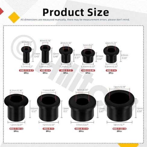 hilitchi 72pcs 9 أحجام الحلقات المطاطية السيليكون الأسود عدة T-نوع ثقب جروميت أسود سيليكون أعلى قبعة الحلقات المطاطية لثقب المقابس السيارات الأسلاك كابل جلبة سلك التوصيل in Saudi Arabia