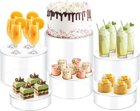 6Pcs Buffet Risers, Food Risers for Buffet, Acrylic Boxes for Display Cube Riser Display Cases, Acrylic Display Base (Clear(Round)) in Saudi Arabia
