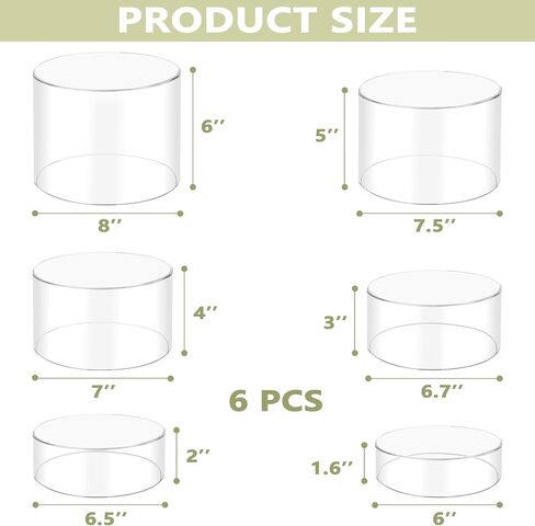 6Pcs Buffet Risers, Food Risers for Buffet, Acrylic Boxes for Display Cube Riser Display Cases, Acrylic Display Base (Clear(Round)) in Saudi Arabia