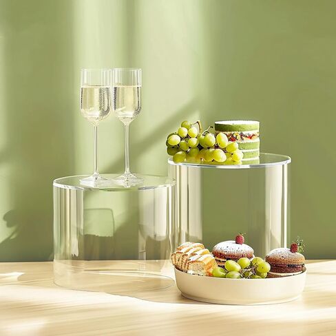 6Pcs Buffet Risers, Food Risers for Buffet, Acrylic Boxes for Display Cube Riser Display Cases, Acrylic Display Base (Clear(Round)) in Saudi Arabia
