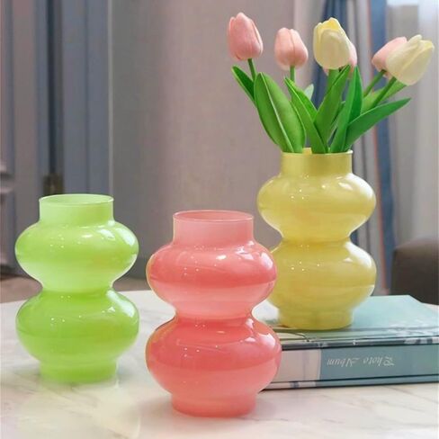 مزهرية زجاجية للزهور المائية من JSPYFITS، مزهرية فقاعات زجاجية ملونة مقاس 7 بوصات للزهور، مزهرية زجاجية غير تقليدية ثلاثية الطبقات للمنزل/المكتب/حفلات الزفاف/ديكور طاولة الحفلات (أخضر حليبي) in Kuwait