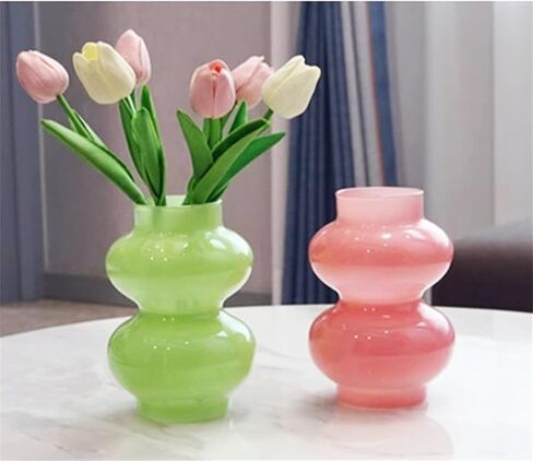 مزهرية زجاجية للزهور المائية من JSPYFITS، مزهرية فقاعات زجاجية ملونة مقاس 7 بوصات للزهور، مزهرية زجاجية غير تقليدية ثلاثية الطبقات للمنزل/المكتب/حفلات الزفاف/ديكور طاولة الحفلات (أخضر حليبي) in Kuwait