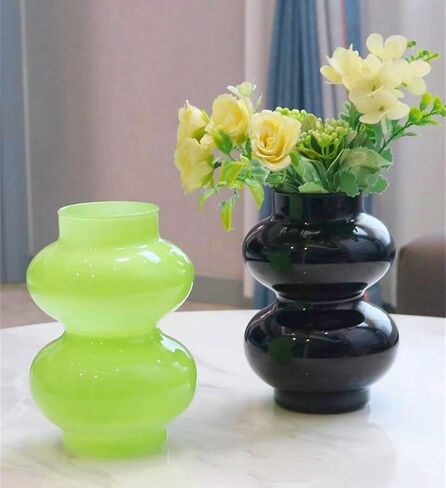 مزهرية زجاجية للزهور المائية من JSPYFITS، مزهرية فقاعات زجاجية ملونة مقاس 7 بوصات للزهور، مزهرية زجاجية غير تقليدية ثلاثية الطبقات للمنزل/المكتب/حفلات الزفاف/ديكور طاولة الحفلات (أخضر حليبي) in Kuwait