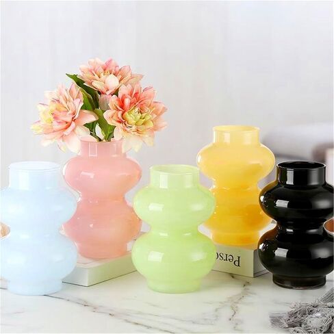 مزهرية زجاجية للزهور المائية من JSPYFITS، مزهرية فقاعات زجاجية ملونة مقاس 7 بوصات للزهور، مزهرية زجاجية غير تقليدية ثلاثية الطبقات للمنزل/المكتب/حفلات الزفاف/ديكور طاولة الحفلات (أخضر حليبي) in Kuwait