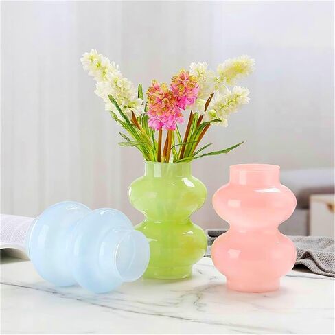 مزهرية زجاجية للزهور المائية من JSPYFITS، مزهرية فقاعات زجاجية ملونة مقاس 7 بوصات للزهور، مزهرية زجاجية غير تقليدية ثلاثية الطبقات للمنزل/المكتب/حفلات الزفاف/ديكور طاولة الحفلات (أخضر حليبي) in Kuwait