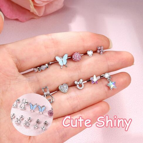 adramata الأقراط هيبوالرجينيك للفتيات النساء الجراحية الصلب الأطفال الأقراط لطيف هوجي هوب الأقراط تشيكوسلوفاكيا نجم الفراشة المسمار الظهر الأقراط 20 جرام 10 أزواج مجموعة الأقراط in Kuwait