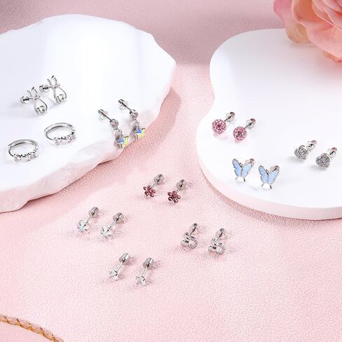 adramata الأقراط هيبوالرجينيك للفتيات النساء الجراحية الصلب الأطفال الأقراط لطيف هوجي هوب الأقراط تشيكوسلوفاكيا نجم الفراشة المسمار الظهر الأقراط 20 جرام 10 أزواج مجموعة الأقراط in Kuwait