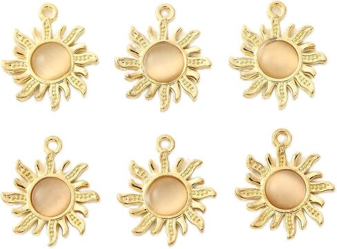 6Pcs Gold Plated Sunflower Charms For Jewelry Making Necklace,Cat's Eye Stone Pendants Bracelet Earring and Slime DIY Jewelry Accessories Charms in Saudi Arabia