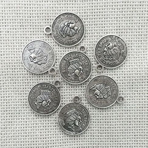 15 PCS Alloy Charms Antique Tibetan Coins Queens Heads Beads Necklace Pendant Spacers Dangle Clasps Earrings Bracelet Jewelry Making Accessories Bijoux Crafting (Gold 18x15mm) in Saudi Arabia
