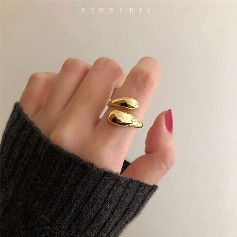 FindChic 18 كيلو مطلية بالذهب خواتم بيان قابلة للتكديس للنساء مثلث هندسي قطرة ماء 3 قطع خواتم حزام المفاصل مجموعة قابلة للتعديل الحجم من 5.5 إلى 11 in Kuwait
