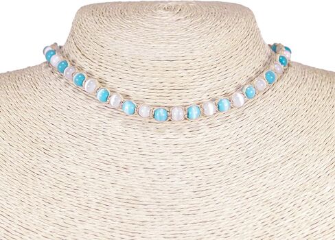BlueRica Braided Hemp Cord Choker Necklace with Cat's Eye Beads (White) in Kuwait