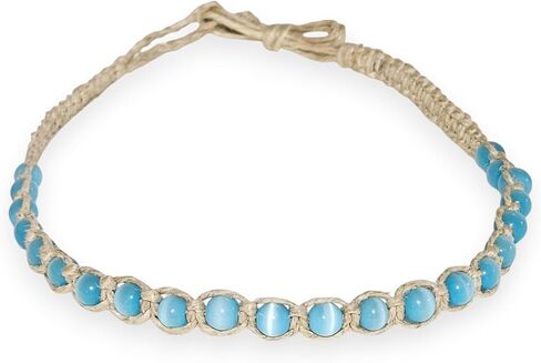 BlueRica Braided Hemp Cord Choker Necklace with Cat's Eye Beads (White) in Kuwait