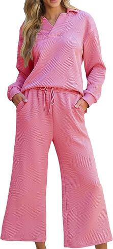 Zontroldy Women's 2 Piece Sets Fall Outfits Pollever Sweatshirt Wide Leg Pants Matching Set Tracksuit in Saudi Arabia