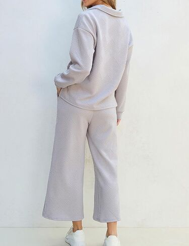 Zontroldy المرأة 2 قطعة مجموعات ملابس الخريف Pollever البلوز واسعة الساق السراويل مطابقة مجموعة رياضية in Kuwait