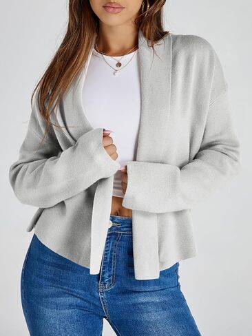 Saodimallsu Womens Cropped Cardigan Open Front Shawl 2024 Fall Trendy Long Sleeve Sweater Jacket in Saudi Arabia