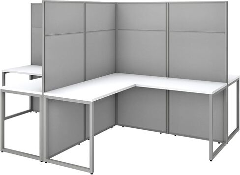 Bush Business Furniture Easy Office 4 Person L Shaped Cubicle Desk Workstation with 66H Panels, 60W x 66H, Mocha Cherry in Saudi Arabia
