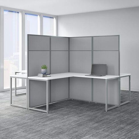 Bush Business Furniture Easy Office 4 Person L Shaped Cubicle Desk Workstation with 66H Panels, 60W x 66H, Mocha Cherry in Saudi Arabia