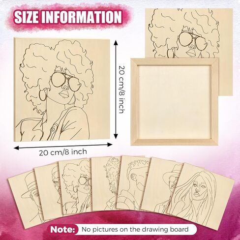 Humyoun 12 Sets Pre Drawn Wooden Panels for Painting Craft for Adult Sip and Paint Kit 8 x 8 Inch Pre Printed Wood Panels Kit for Beginners, Adults, Party Favor and DIY Crafts(Women Style) in Saudi Arabia