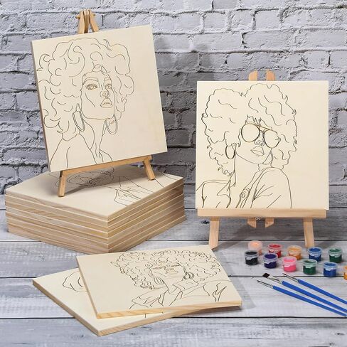 Humyoun 12 Sets Pre Drawn Wooden Panels for Painting Craft for Adult Sip and Paint Kit 8 x 8 Inch Pre Printed Wood Panels Kit for Beginners, Adults, Party Favor and DIY Crafts(Women Style) in Saudi Arabia