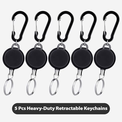 Retractable Keychain 5 Pack Heavy Duty Key Fob Badge Reel Holder with Multitool Carabiner Clip and Key Ring for Id Holders and Lanyards (B) in Saudi Arabia