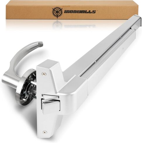 قضبان الذعر من IRONWALLS لأبواب الخروج مقاس 32 بوصة، جهاز خروج الذعر من شريط الدفع التجاري الفضي من الألومنيوم مع مقبض خارجي للباب، أجهزة باب الذعر للخروج في حالات الطوارئ لأبواب مقاس 32 بوصة - 47 بوصة in Kuwait