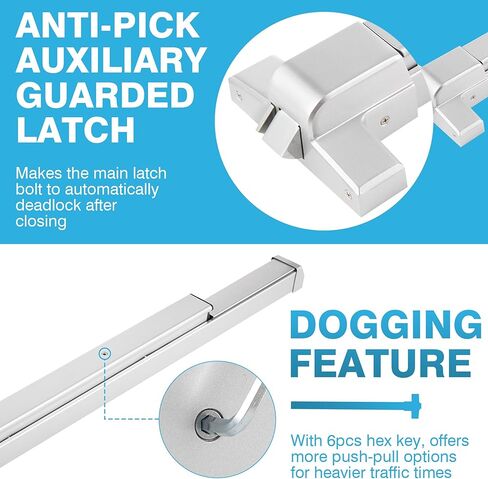 قضبان الذعر من IRONWALLS لأبواب الخروج مقاس 32 بوصة، جهاز خروج الذعر من شريط الدفع التجاري الفضي من الألومنيوم مع مقبض خارجي للباب، أجهزة باب الذعر للخروج في حالات الطوارئ لأبواب مقاس 32 بوصة - 47 بوصة in Kuwait