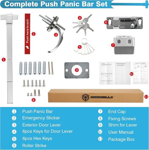 قضبان الذعر من IRONWALLS لأبواب الخروج مقاس 32 بوصة، جهاز خروج الذعر من شريط الدفع التجاري الفضي من الألومنيوم مع مقبض خارجي للباب، أجهزة باب الذعر للخروج في حالات الطوارئ لأبواب مقاس 32 بوصة - 47 بوصة in Kuwait