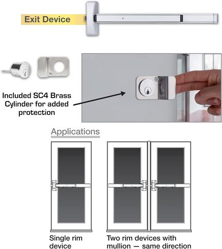 BRINKS Commercial - Commercial Door Exit Device, Aluminum Finish - Meets ANSI Grade 1 Standards, is UL 305 Compliant, and is ADA Compliant in Saudi Arabia