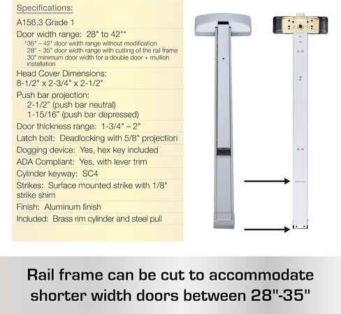 BRINKS Commercial - Commercial Door Exit Device, Aluminum Finish - Meets ANSI Grade 1 Standards, is UL 305 Compliant, and is ADA Compliant in Saudi Arabia