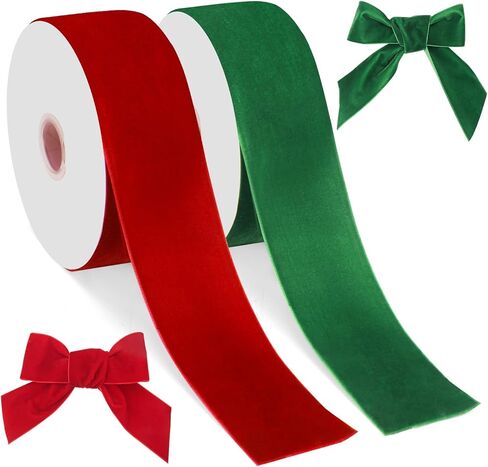 10 Yard Wide Christmas Green Velvet Ribbon, Luxiv 2 in Single Face Ribbon for Wrapping Satin Dark Green Velvet Ribbon Decoration, Christmas, Wedding Wide Velvet Ribbon (Red) in Saudi Arabia