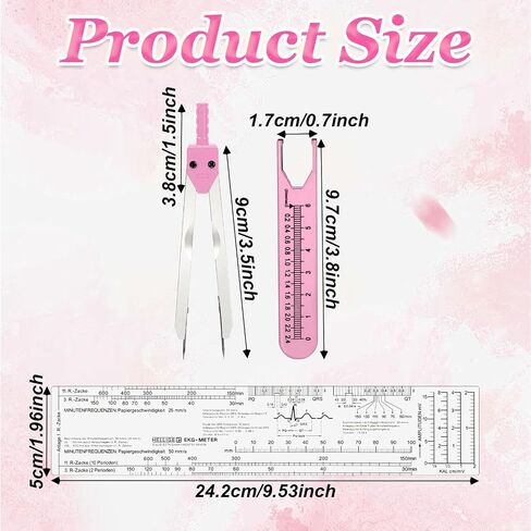 ECG Caliper and Ruler Set, Electrocardiogram Divider for Nursing, Stainless Steel EKG Caliper Electrocardiography Measuring Tool for Doctors, Nurses, Medical Student Rhythm Strip Interpretation - Pink in Saudi Arabia