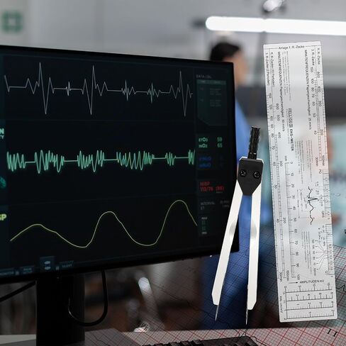 مجموعة فرجار ومسطرة EKG، مقسم مخطط كهربية القلب للتمريض، أداة قياس تخطيط كهربية القلب المعدنية بفرجار ECG للأطباء والممرضات وتفسير شريط إيقاع طلاب الطب in Saudi Arabia