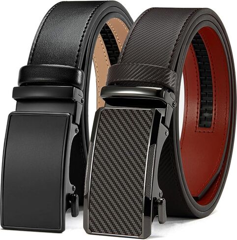 DOOPAI Men's Ratchet Leather Belt Set - 2 Pack Sliding Belt Adjustable For Gift Mens Dress Casual 1 3/8",Cut for Fit in Saudi Arabia