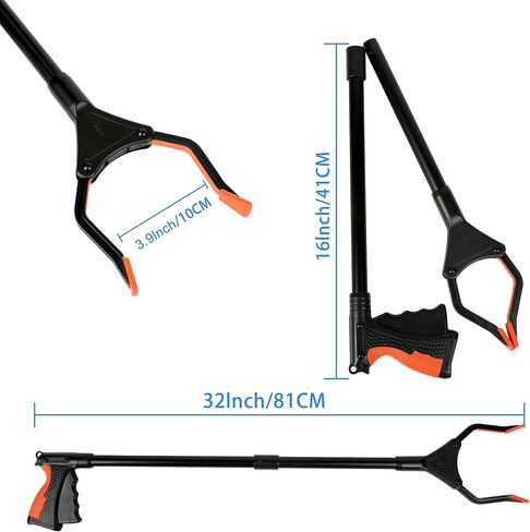 أداة Reacher Grabber، 32 بوصة لكبار السن، خفيفة الوزن وطويلة للغاية، أداة مساعدة للوصول إلى الحركة لالتقاط القمامة، Nabber، منتقي الفضلات، تمديد الذراع (برتقالي) in Kuwait