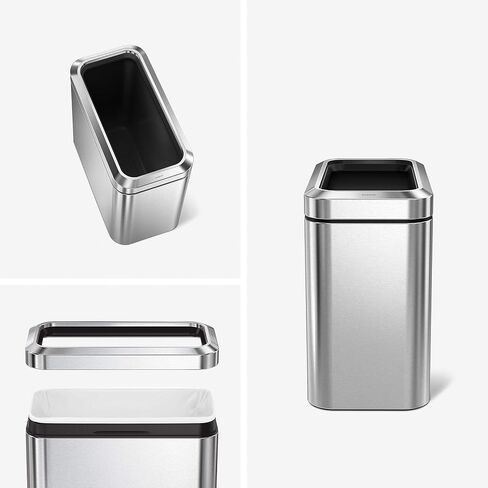 Simplehuman 25 لتر / 6.6 جالون سلة مهملات صغيرة رفيعة مفتوحة من الأعلى، سلة مهملات مكتبية من الدرجة التجارية الثقيلة، فولاذ مقاوم للصدأ مصقول in Kuwait