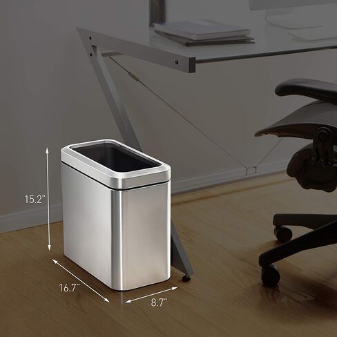 Simplehuman 25 لتر / 6.6 جالون سلة مهملات صغيرة رفيعة مفتوحة من الأعلى، سلة مهملات مكتبية من الدرجة التجارية الثقيلة، فولاذ مقاوم للصدأ مصقول in Kuwait