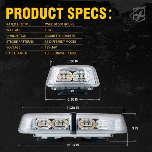 Xprite Amber Yellow 36 LED Rooftop Emergency Strobe Lights Mini Bar 16 Flashing Modes Warning Beacon Light w/Magnetic Base for Law Enforcement Hazard Vehicles Trucks Snow Plow Construction Cars in Kuwait