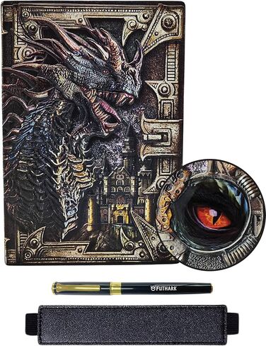 Futhark DND Notebook/Journal - 200 Pages with 3D Bronze Dragon Embossed Faux Leather Cover with Pen and Pen Holder - Ideal for Dungeons & Dragons/D&D. Great RPG Accessories Gift for DM & Players in Saudi Arabia