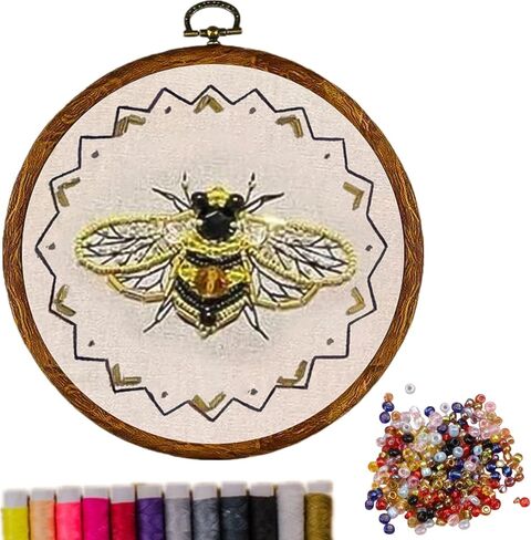 Insect Bead Embroidery Kit,Hand Embroidery Starter Kits for Beginners Adults,Counted Stamped Cross Stitch Kit for Beginners Adults,Embroidery Needlepoint Kit with Insect Pattern,DIY Kits (D.) in Saudi Arabia