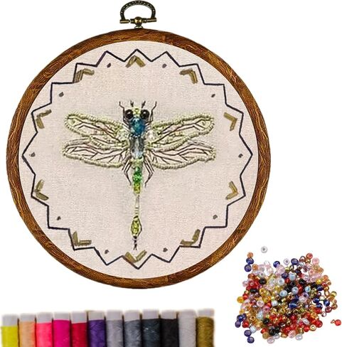Insect Bead Embroidery Kit,Hand Embroidery Starter Kits for Beginners Adults,Counted Stamped Cross Stitch Kit for Beginners Adults,Embroidery Needlepoint Kit with Insect Pattern,DIY Kits (D.) in Saudi Arabia