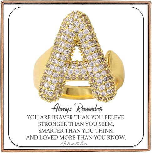 Bubble Initial Rings for Women Bubble Letter Ring Balloon Letters Ring Puff Letter A-Z Chunky Gold Rings 14K Gold Filled CZ Paved Alphabet Letter Ring in Saudi Arabia