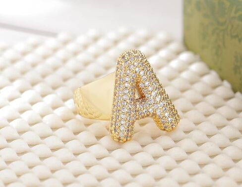 Bubble Initial Rings for Women Bubble Letter Ring Balloon Letters Ring Puff Letter A-Z Chunky Gold Rings 14K Gold Filled CZ Paved Alphabet Letter Ring in Saudi Arabia